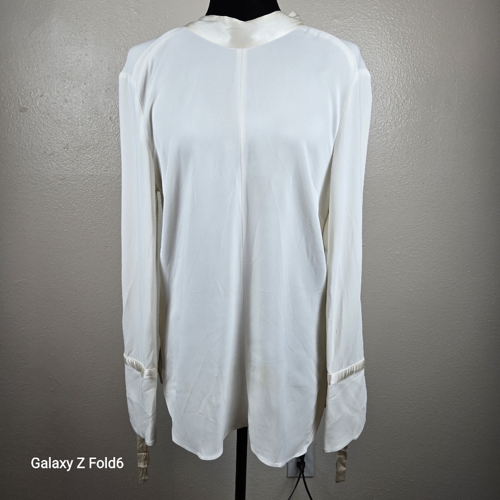 Veronica Beard Ivory Viscose Blouse‎ Tie Neck Long Sleeve Size 8